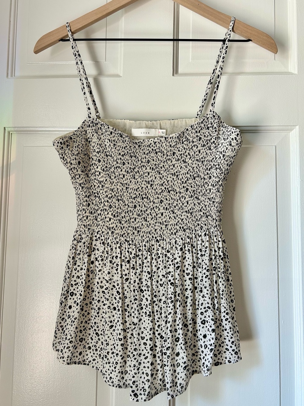 NWOT LUSH Leopard Print Smocked Cami Peplum Top Medium